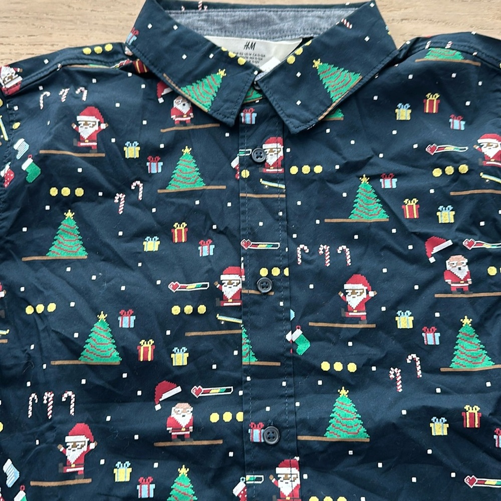 NWT H&M Santa Christmas Long sleeve dress shirt, Boys 11-12